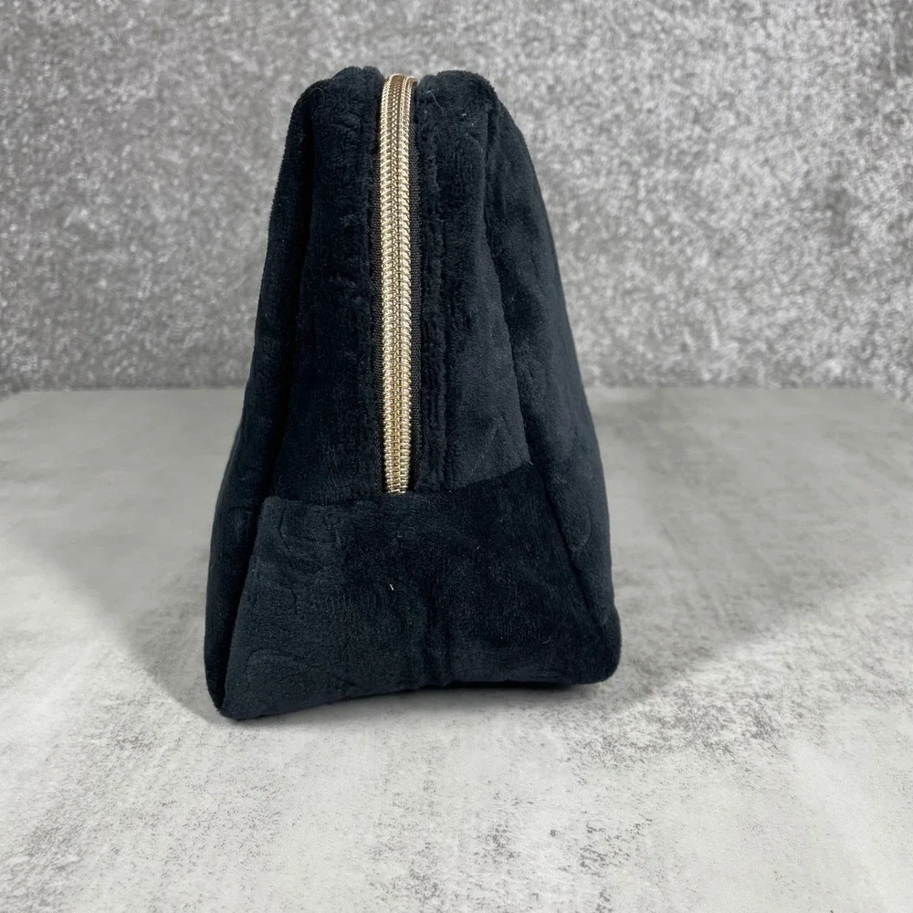 Juicy Couture Velour Makeup Bag Y2K Embossed Monogram Cosmetic Pouch Black Gold